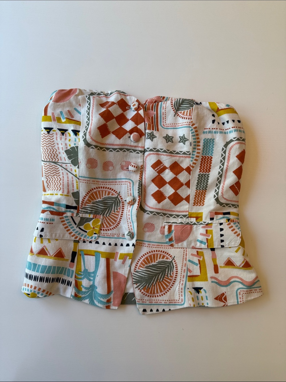Printed Strapless Peplum Top - Multicolor